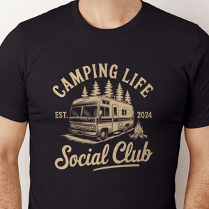 Vintage Camping Life Social Club T-Shirt, Retro Camping Graphic Tee, Outdoor Adventure Shirt, Camper Van Illustration, Camping Squad T-Shirt