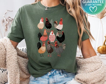 Maglietta vintage con galline, maglietta per signore con galline, regali per agricoltori, maglietta divertente con galline, maglietta da fattoria, mamma di galline, regali per lei, maglietta da ragazza di fattoria