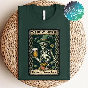 Camisa do Dia de São Patrício, Camisa Irlandesa, Camisa de Esqueleto, Camisa da Sorte, Camisa do Trevo, Camisa de Carta de Tarô, Camisa Engraçada, Camiseta do Dia de São Patrício