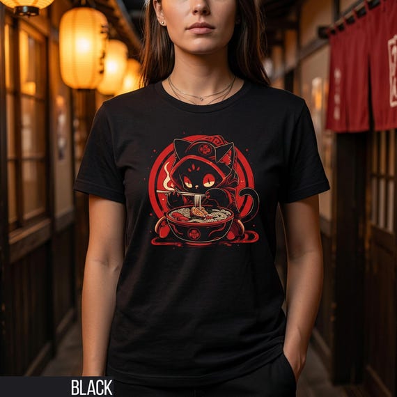 Ramen Cat T-Shirt, Japanese Noodle Graphic Tee, Kawaii Cat Shirt, Anime Foodie Apparel, Cozy Neko Lover Gift, Manga Streetwear Top