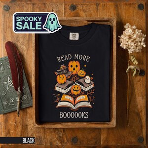 Halloween Book Lovers T-Shirt, Cute Bookworm Shirt, Gift for Book Women, Adorable Librarian Tee, Reading Teacher T Shirt, Comfort Colors Tee