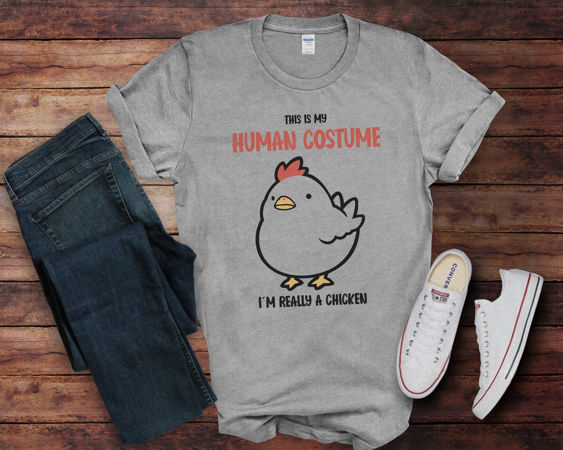 Discover Cute Chicken Halloween T-Shirt | This is My Human Costume | Quirky Farm Animal Lovers Shirt | Chicken Lady Gift Idea | Unisex Crewneck