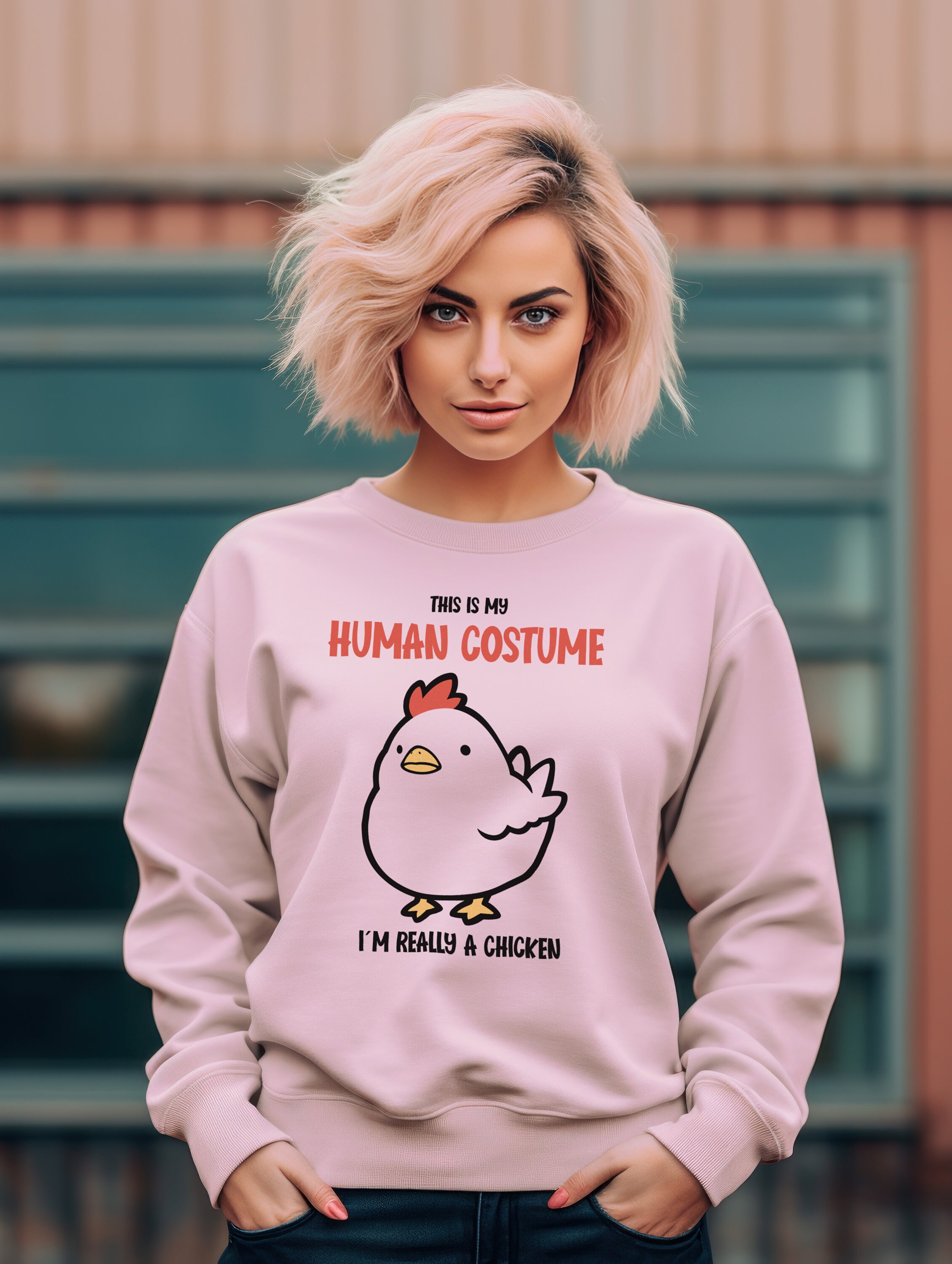 Discover Cute Chicken Halloween T-Shirt | This is My Human Costume | Quirky Farm Animal Lovers Shirt | Chicken Lady Gift Idea | Unisex Crewneck