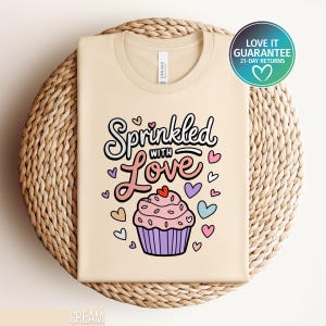 Cute Cupcake T-Shirt, Sprinkled with Love Tee, Heart Cupcake Shirt, Adorable Bakery T-Shirt, Sweet Valentines Day Gift, Cute Lovers Shirt