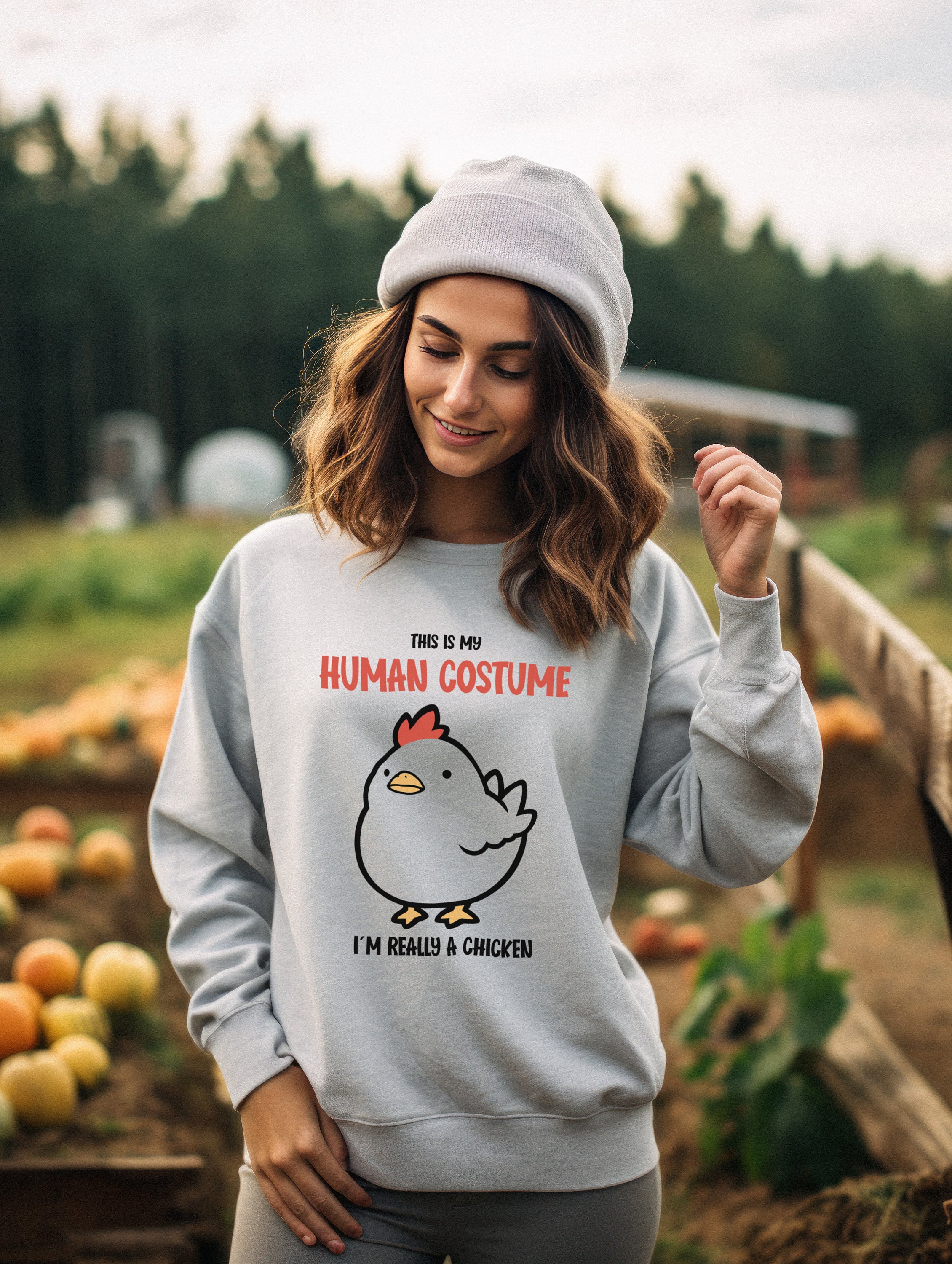Discover Cute Chicken Halloween T-Shirt | This is My Human Costume | Quirky Farm Animal Lovers Shirt | Chicken Lady Gift Idea | Unisex Crewneck