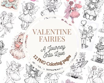 12 Valentine Fairies Coloring Pages * Instant downloud * Printable Coloring Pages * Coloring Pages for all ages * Coloring PNG