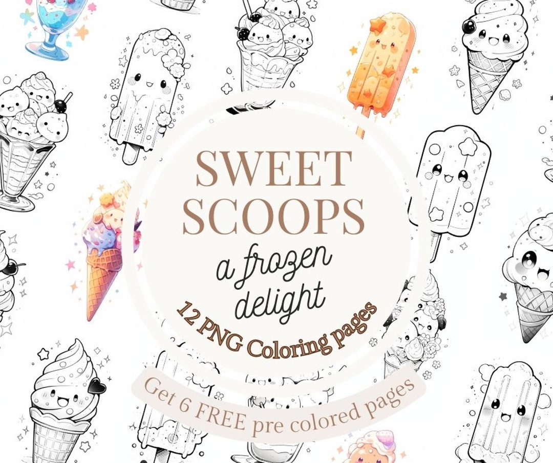 12 Cute Sweet Ice Cream Coloring Pages * Instant Download * Printable