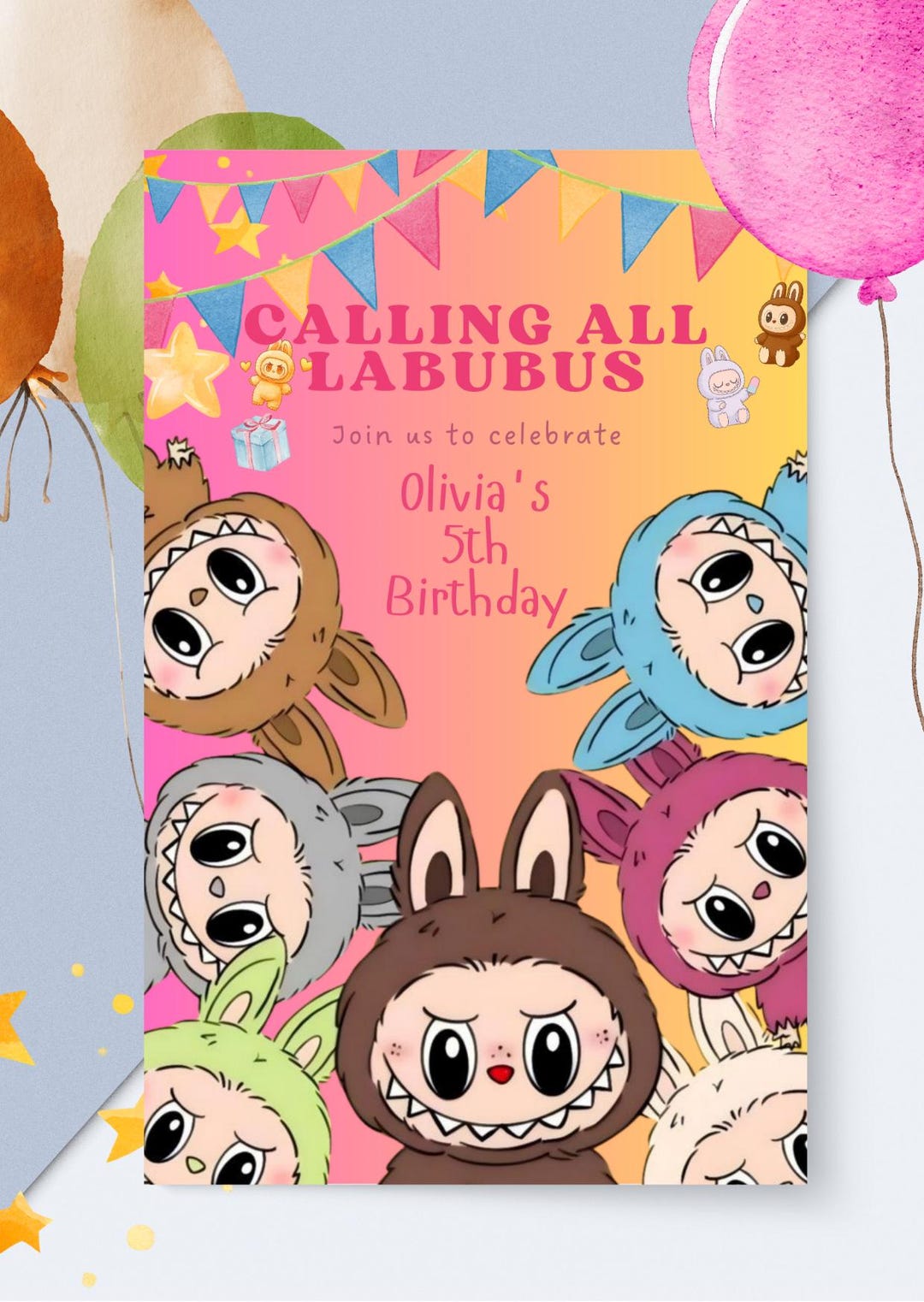 Labubu Pink Birthday Card Digital Download - Etsy