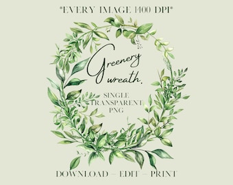 Greenery Wreath Foliage Clipart Green Leaves Botanical Invitation ...