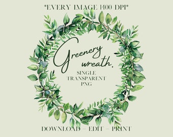 Greenery Wreath Foliage Clipart Green Leaves Botanical Invitation ...