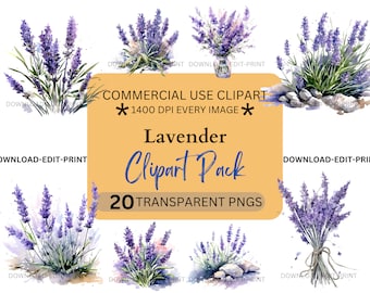 Watercolor Lavender Bouquet Clipart Floral Commercial Use Transparent PNG Wedding Birthday Botanical Invites Cards Flower Purple Sublimation