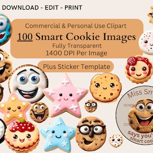 Smart Cookie Class Clipart Transparent PNG Graduation Back To School Clever Teacher Instant Download Kids Classroom Sticker Biscuit