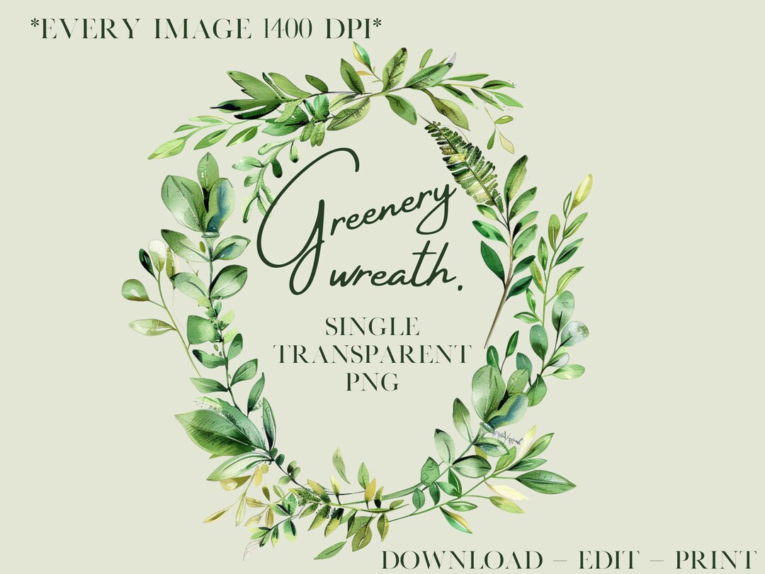 Greenery Wreath Foliage Clipart Green Leaves Botanical Invitation ...