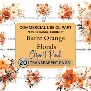 Verbrande oranje bloemen clipartbundel commercieel gebruik transparante png bruiloft verjaardag botanische uitnodigingen kaarten bloemen aquarel sublimatie