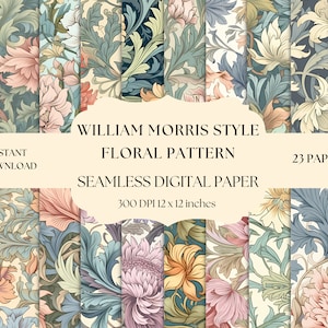 Jugendstil Digitales Papier, Nahtloser Blumendeko Hintergrund, Vintage Blumenmuster, William Morris Blumen Hintergrund, Digitaler Download