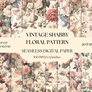 Vintage Shabby Chic Floral Pattern Digital Paper, Seamless Patterns, Instant Download For Commercial Use, Floral Background, Flower Pattern