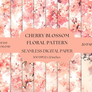 Cute Cherry Blossoms Digital Paper, Sakura Blossoms Patterns, Instant Download For Commercial Use, Spring Flowers Background, Floral Pattern