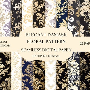 Vintage Damask Floral Pattern Digital Paper, Seamless Patterns, Instant Download For Commercial Use, Floral Background, Flower Pattern