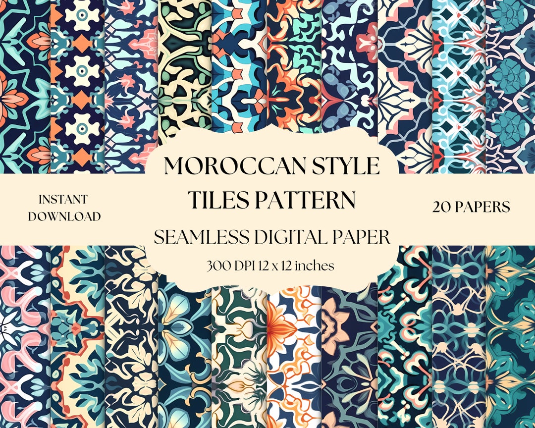 Digital Moroccan Tiles Pattern Digital Paper, Seamless Pattern, Instant ...