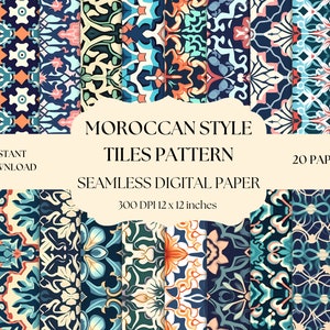 Modello digitale di piastrelle marocchine, carta digitale, modello senza soluzione di continuità, download immediato per uso commerciale, sfondo floreale, design arabeschi