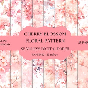 Rosa Kirschblüten, digitales Papier, Sakura Blüten Muster, sofortiger Download für kommerzielle Nutzung, Frühlingsblumen Hintergrund, Blumenmuster