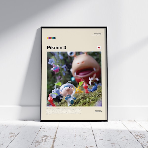 Pikmin 3 Poster, Video Game Poster, Minimalist Game Print, Gaming Room Poster, Gamer Gift, Gaming Poster Print