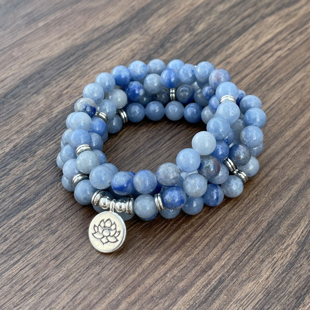 108 Beads Mala Bracelet Natural Aquamarine Stone Mala Bracelet