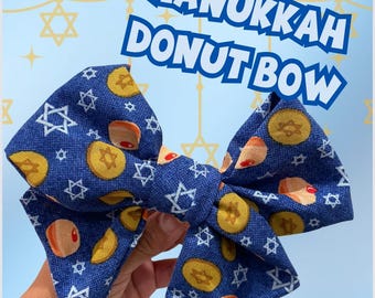 Hanukkah Donut Fabric Bow | Enchanting Holiday Style | Whimsical Festival Accessory