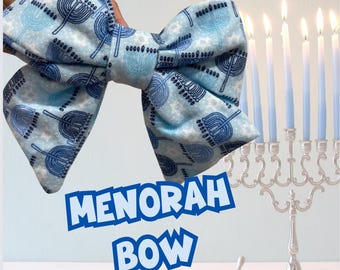 Hanukkah Menorah Fabric Bow | Sparkling Festival of Lights |