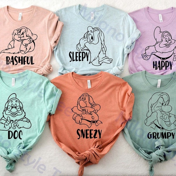 Chemises de la famille Disney, chemise des sept nains, t-shirt des sept nains, chemises du groupe Disney, blanche neige, chemises pour la famille, famille Disney, 7 nains