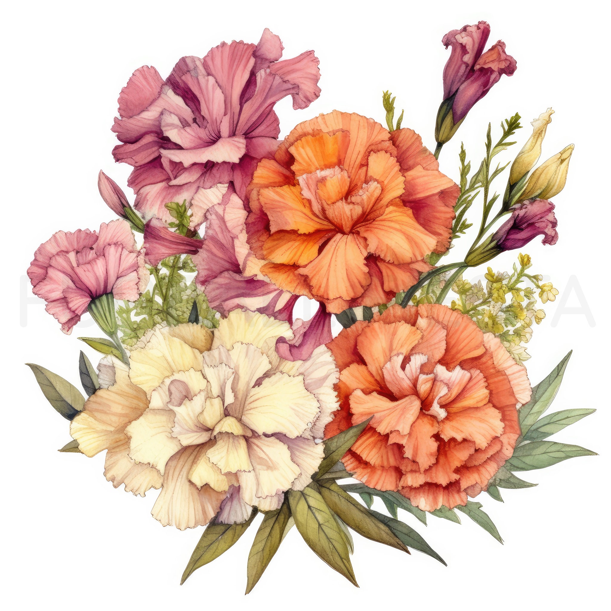 Carnation Printable Flower Art, 10 High Quality Jpgs, Watercolor Flower Print, Wall Art, Floral ...