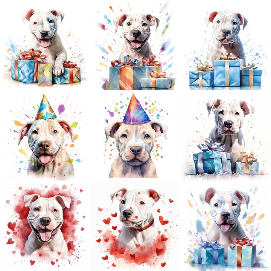 Dogo Argentino Puppy Clipart, 16 High-quality Jpgs, Watercolor ...