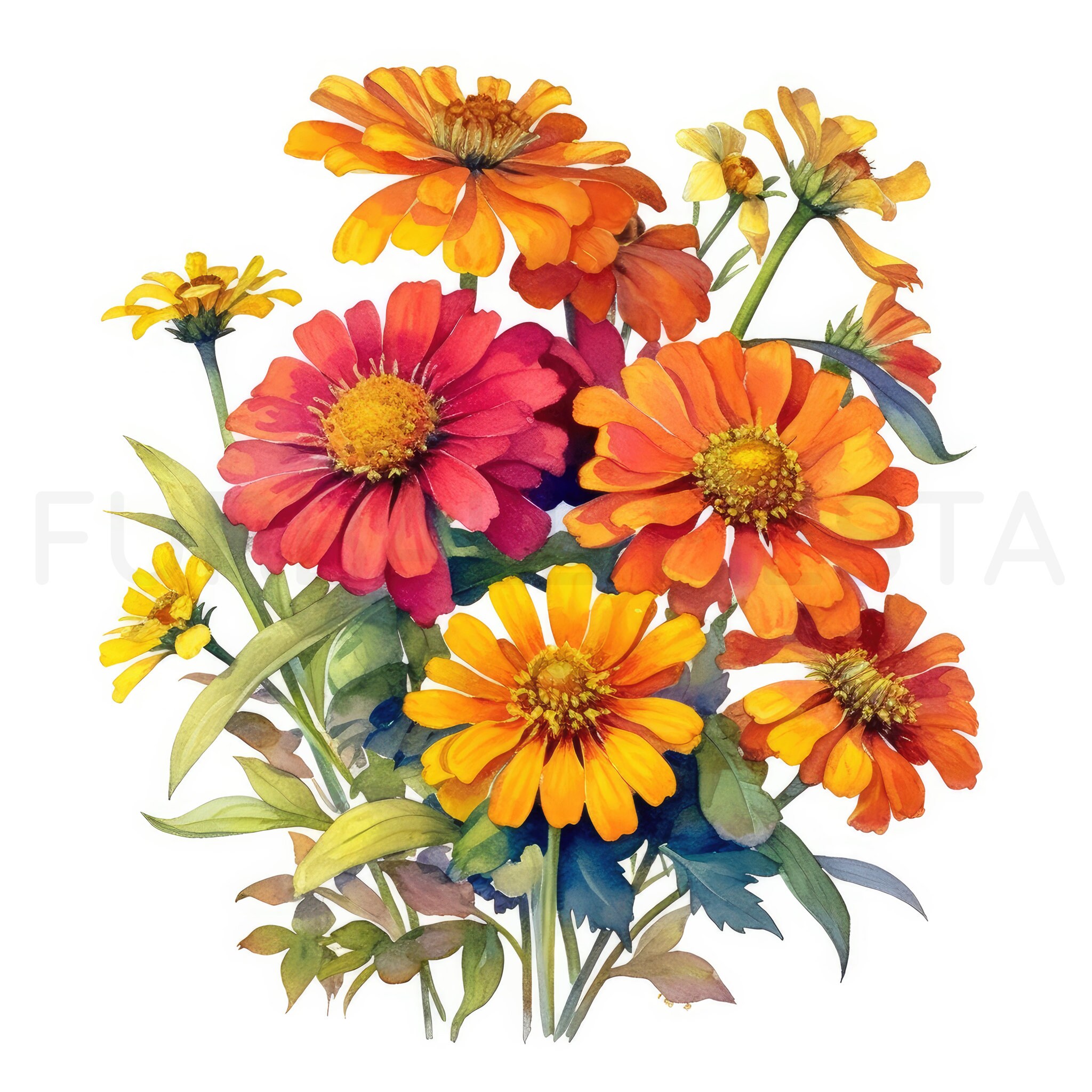 Zinnia Printable Flower Art Set 2 10 High Quality Jpgs - Etsy