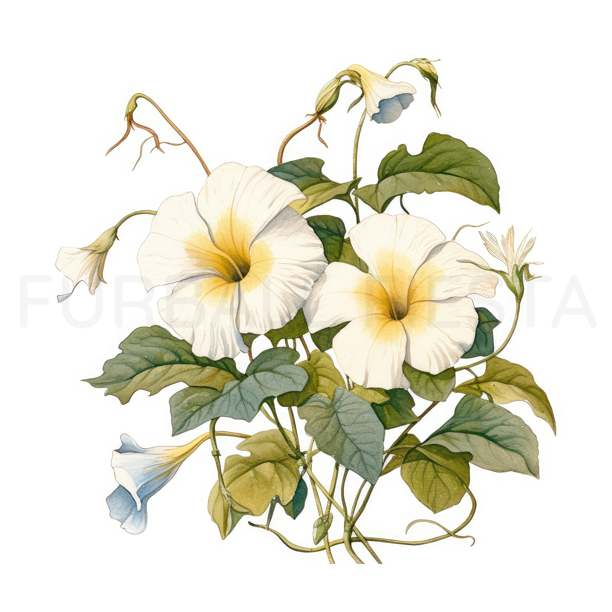 Morning Glory Printable Flower Art, 10 High Quality Jpgs, Watercolor ...