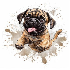 Pug Puppy Clipart, 12 hoge kwaliteit JPG, PNG, aquarel, kaart maken, afdrukbaar, kunst aan de muur, commercieel gebruik, digitale download afbeelding 3