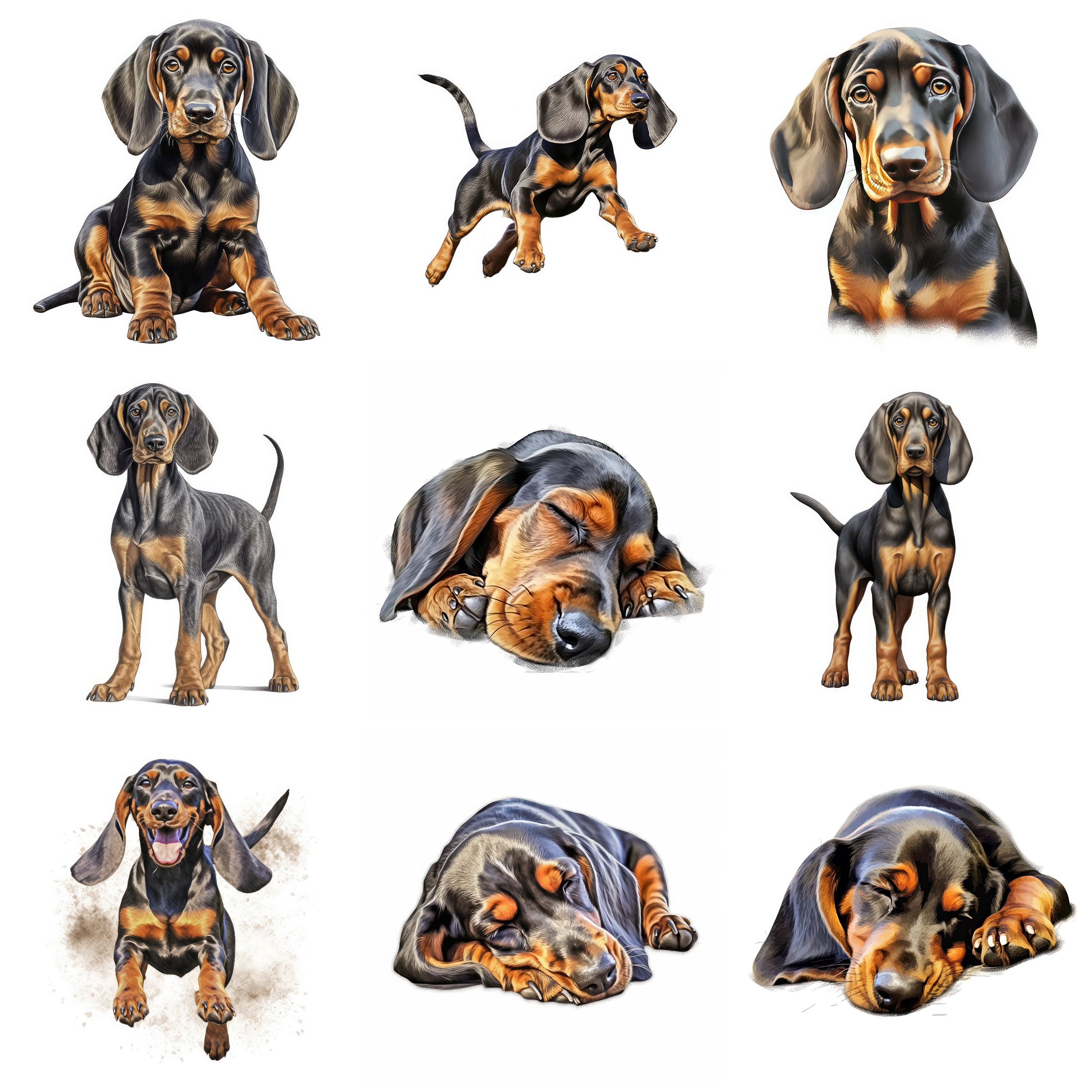 Black and Tan Coonhound Puppy Watercolor Clipart Bundle, 15 High ...