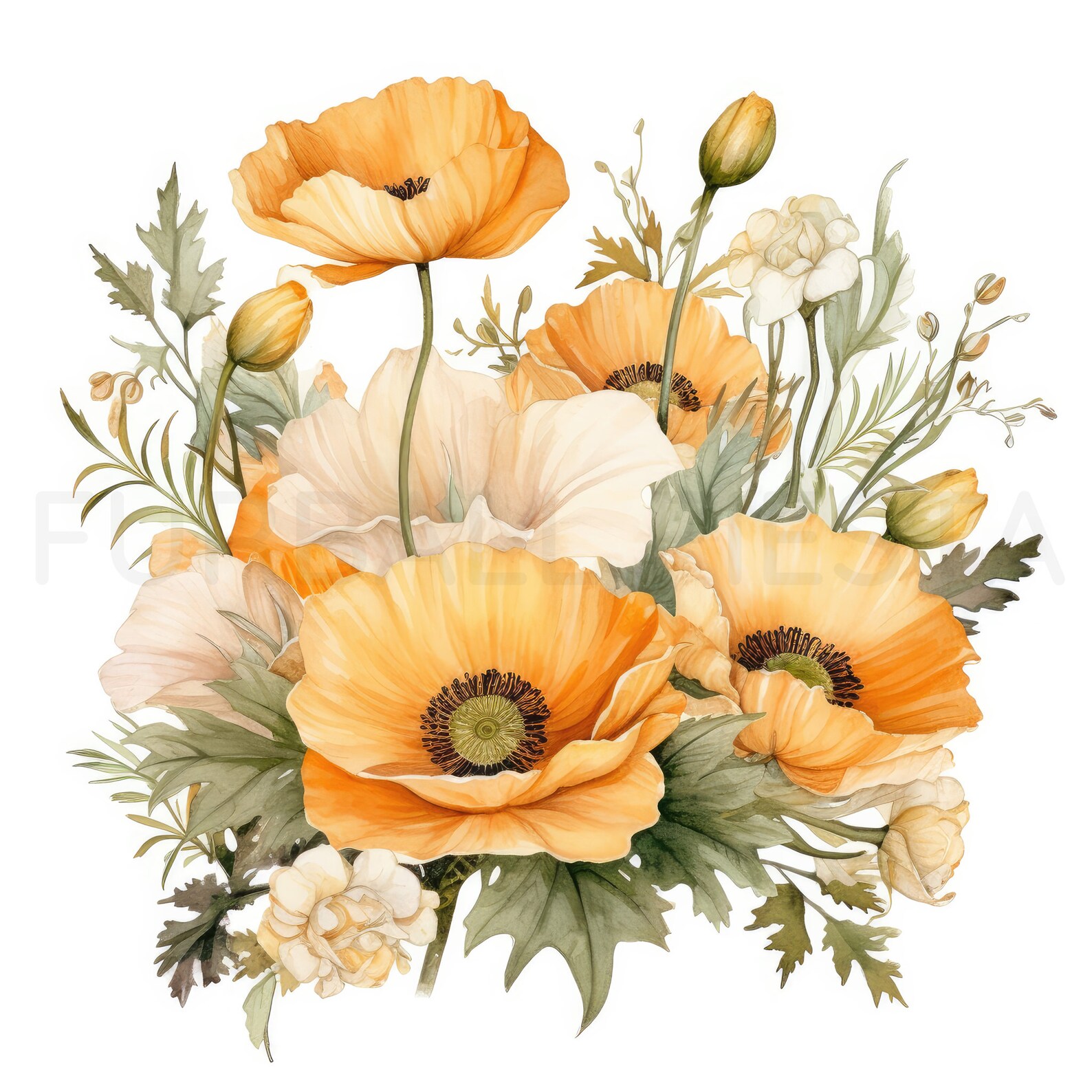 Poppy Printable Flower Art Set 2, 10 High Quality Jpgs, Watercolor ...