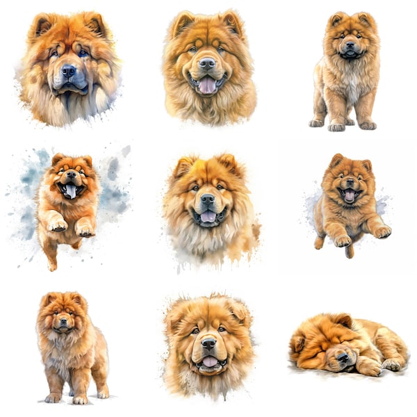 Chow Chow Puppy Printable Dog Art, 15 High Quality JPG, PNG, Watercolor Clipart Bundle, Puppy Poster, Digital Dog Wall Art, Commercial Use