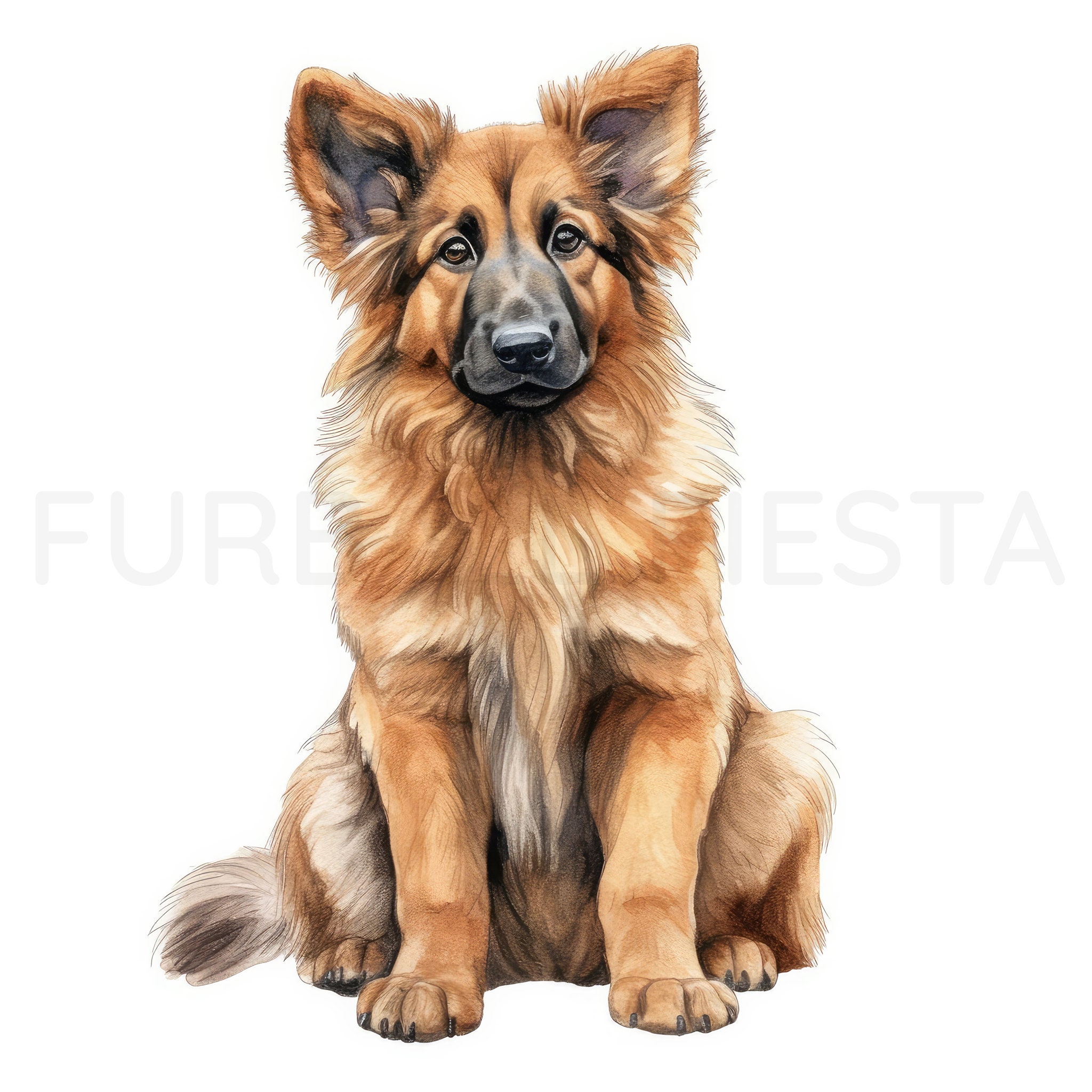 German Shepherd Puppy Clipart, 18 High Quality JPG, PNG, Watercolor