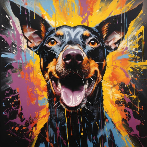 Impression d'art Pinscher, 14 fichiers JPG de haute qualité, art chien imprimable, fabrication de cartes, tasses, cliparts, art mural, usage commercial, téléchargement numérique