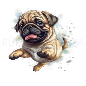 Pug Puppy Clipart, 12 hoge kwaliteit JPG, PNG, aquarel, kaart maken, afdrukbaar, kunst aan de muur, commercieel gebruik, digitale download afbeelding 9