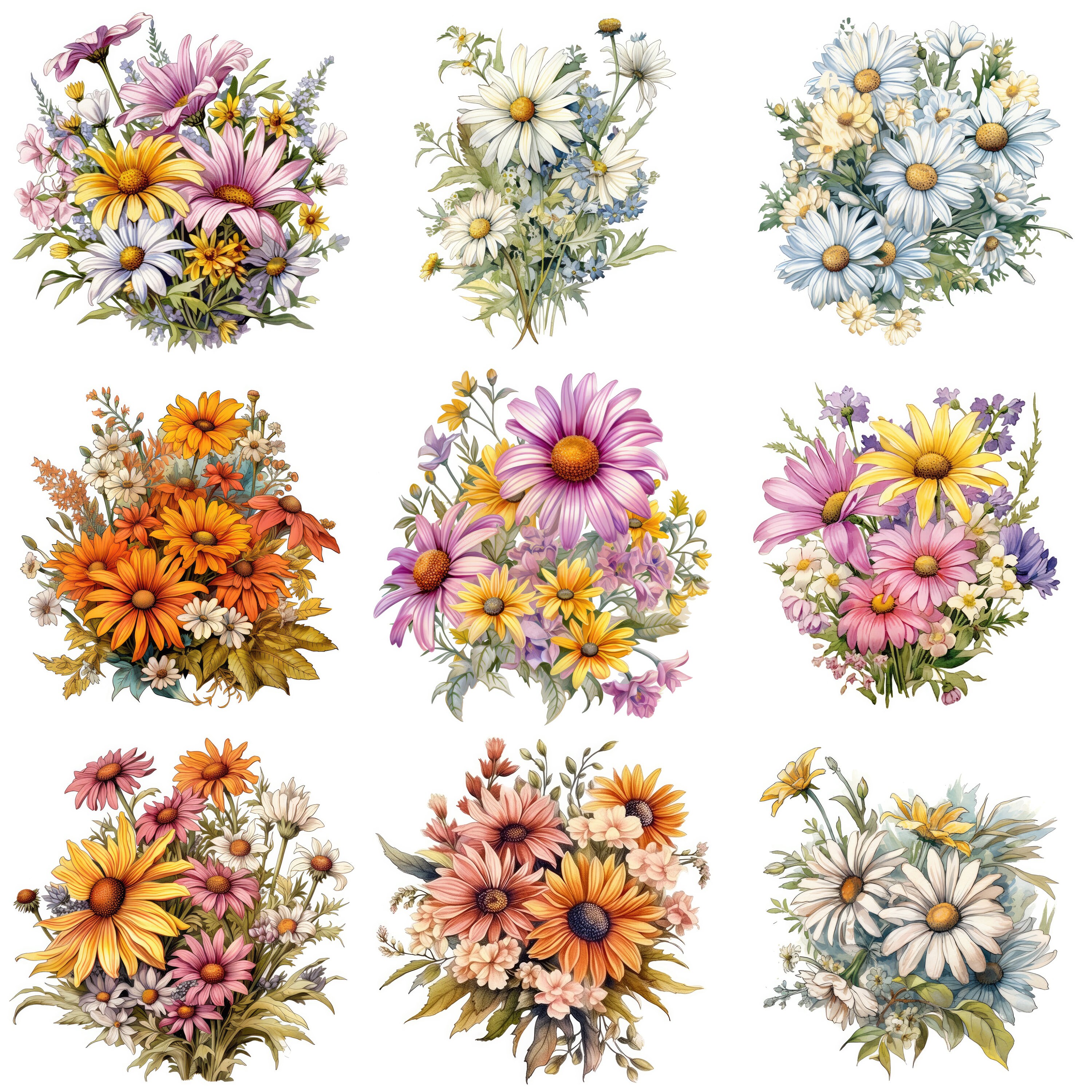 Daisy Printable Flower Art 10 High Quality Jpgs Watercolor Flower