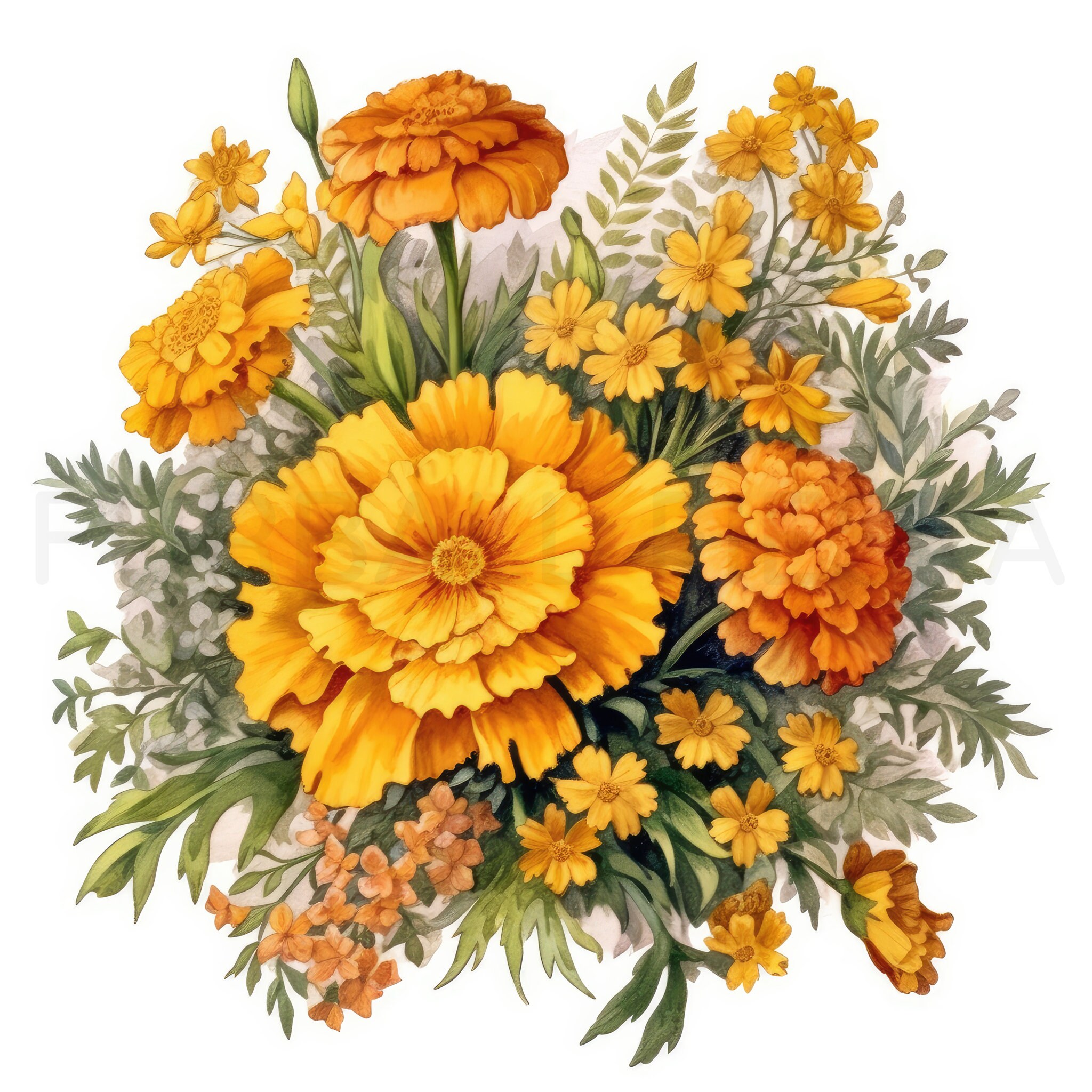 Marigold Printable Flower Art, 10 High Quality Jpgs, Watercolor Flower ...