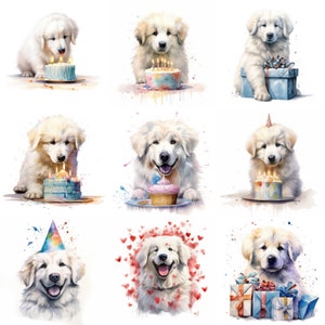 Great Pyrenees Puppy Clipart, 16 High-Quality JPGs, Watercolor, Printable, Birthday, Card Making, Commercial Use, Digital Download