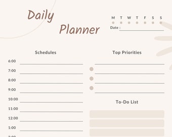 Daily to do list, Daily Planner, Instant Download, Daily To Do List, Daily Schedule, Printable Planner