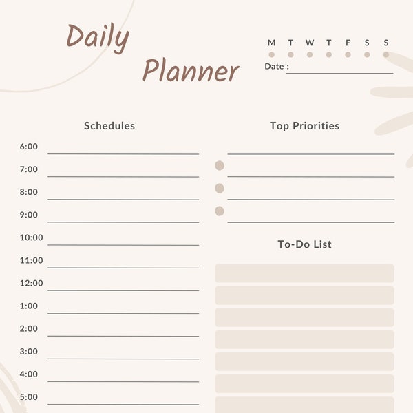 Daily to do list, Daily Planner, Instant Download, Daily To Do List, Daily Schedule, Printable Planner