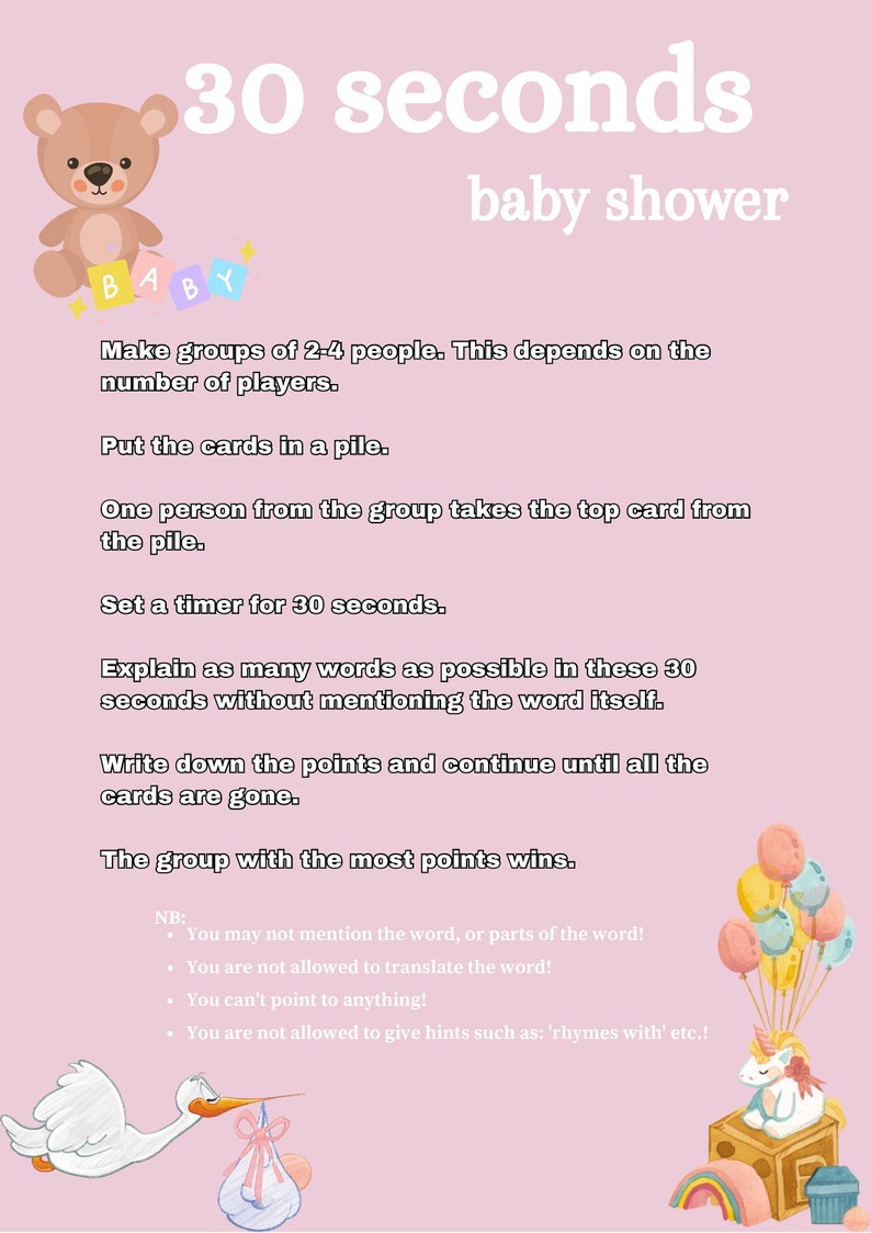 30 Seconds Baby Shower - Etsy Nederland