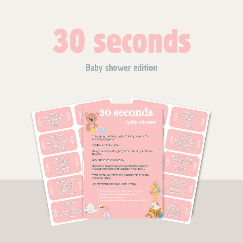 30 Seconds Baby Shower (ENGLISH Version) - Etsy