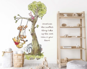 Winnie the Pooh Wall Decal Pooh Bear swing on the tree Wall Sticker for Nursery Wallpaper baby gift kids room Wall Art Woodland animals