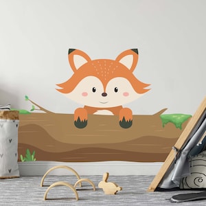 Peel & Stick Fox Aufkleber Niedlicher Fuchs selbstklebende Wandaufkleber Kinderzimmer Dekor, abnehmbare Tapete entfernbarer Wallsticker Babyraum-Tieraufkleber